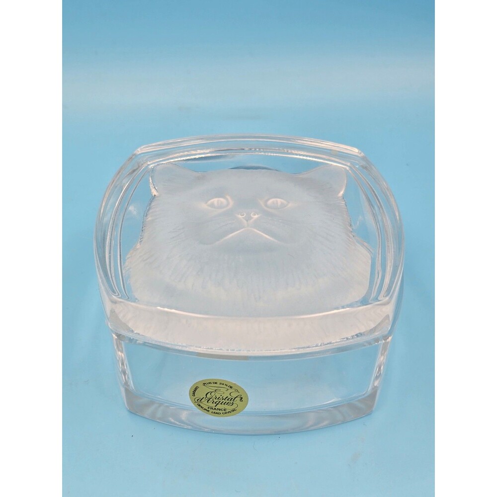 Cristal d’Arques France Lead Crystal Cat Face Jewelry Dish (Small Chip)